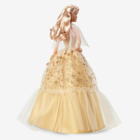 2023 Holiday Barbie Doll, Seasonal Collector Gift, Golden Gown and Blond Hair