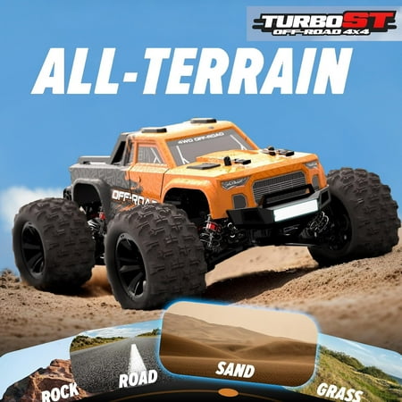 AUOSHI RC Cars 1:16 High Speed Remote Control Truck, 4WD All Terrain Off Road RC Truck 37+MPH with LED Lights, 2 Batteries for Kids and Adults Toy Gifts