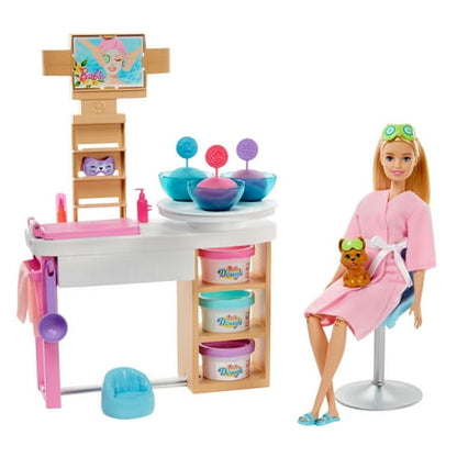 Barbie Face Mask Spa Day Playset, Blonde Doll & 10+ Accessories Including Puppy, Mask Mold & Dough