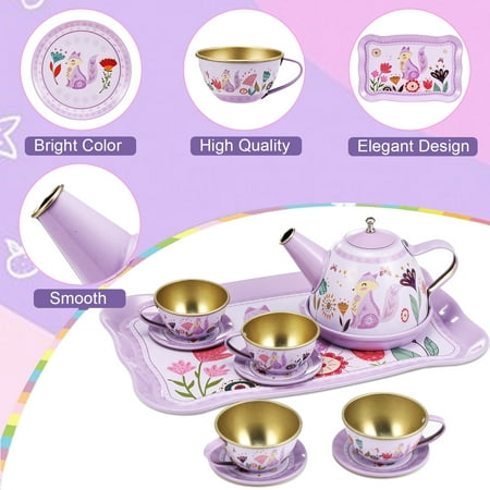 Anpro 31pcs Tea Set Toy for Little Girls, Princess Tea Time Toys Set Pretend Play Tea Set with Teapot Dishes Dessert Food & Carrying Case for Kids Girls Parties Role-Playing Games Christmas Gifts