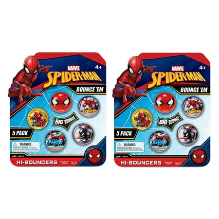 JA-RU Marvel Spiderman Bouncy Balls Superballs Super Hi Bounce 1.2" (2 Packs of 5 Balls) Fidget Balls Small Toys for Kids Prize Premium Giveaways Gift Toy Birthday Supplies W-A-6805-2