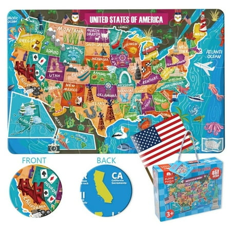 Ideal Floor Puzzle of the USA Map for Kids Age3+, 46pieces, 24inx36in