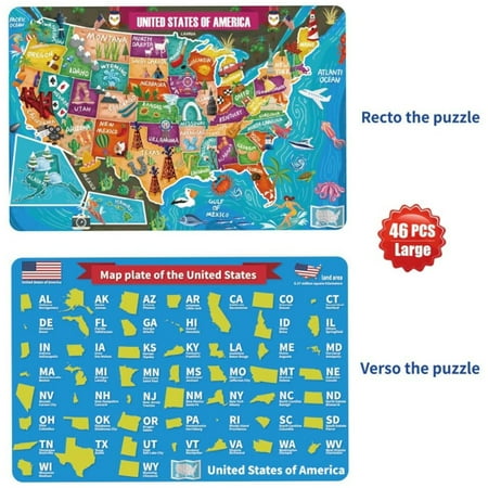 Ideal Floor Puzzle of the USA Map for Kids Age3+, 46pieces, 24inx36in