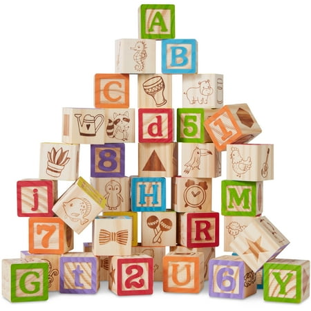 Best Choice Products 40-Piece Kids Wooden ABC Block Set, Building Education Alphabet Letters STEM Toy w/ Case