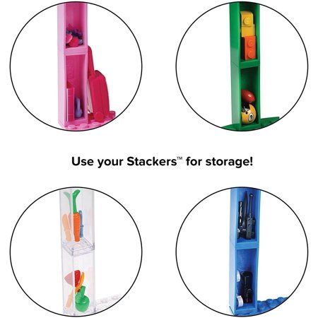 Strictly Briks Classic Stackable Baseplates 6x6 Inch Brik Tower - 100% Compatible with All Major Brands - 6 Baseplates & 50 Stackers - Clear Colors