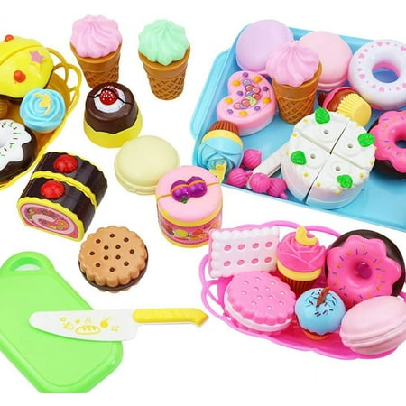 Kiddopark 15 PCS Pretend Play Food Set - Pretend Cutting Play Desserts Cake Ice Cream and Donuts Food Toys - Birthday Gifts Set Toy for Boys, Girls, Kids (Blue)