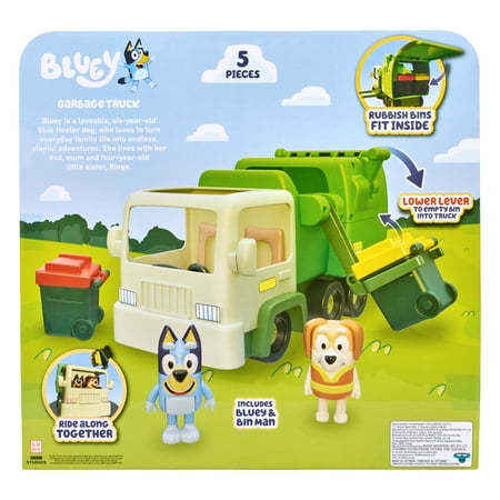 Bluey, Garbage Truck Vehicle Playset, Bluey and Bin Man 2.5-3 inch Figures and Accessories, Child 3+