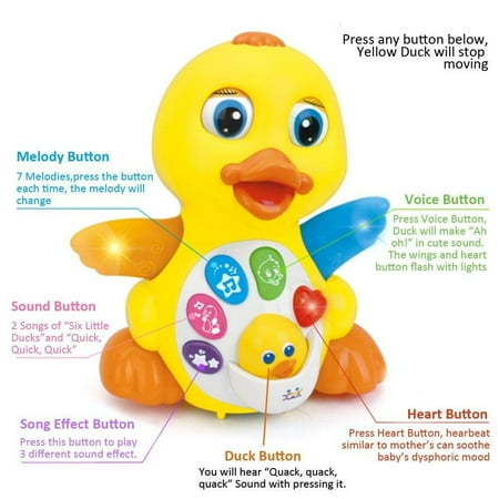 Woby Musical Flapping Yellow Duck Action Educational Learning and Walking Toy for 1 Year Old Baby Toddler Girl Boy