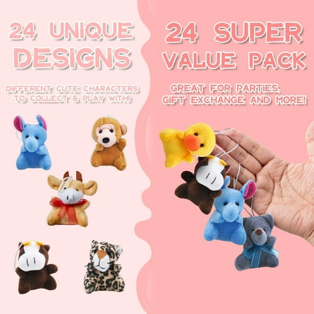 SYNCFUN 24 Pcs Party Favors for Kids 3" Mini Stuffed Animals Bulk Cute Small Plush Toys, Pinata Fillers, Animals Keychain Decoration for Boys Girls, Teacher Student Gifts Prizes, Birthday Supplies