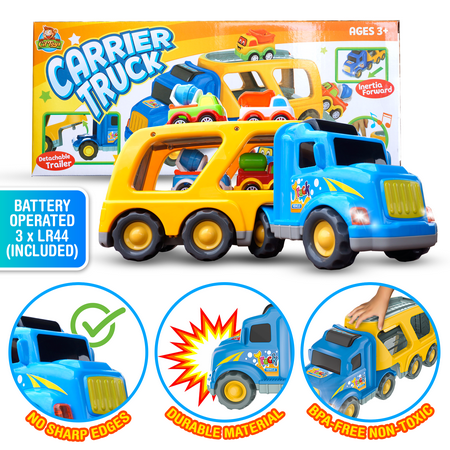 CifToys Construction Toy Trucks for 3 Year Old Boys, 5 in 1 Carrier Truck Toy Vehicle for 3 4 5 6 Year Old Boy Birthday Gift, Kids Toys, Friction Powered Cars for Toddlers, Age 3-7, Sound and Light