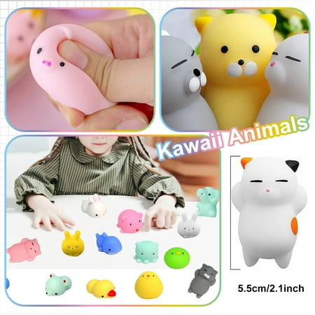 36 Pcs Mochi Squishy Toys, Kawaii Squishy Favors, Animal Squishies Squeeze Stress Relief Toys Birthday Gift for Boys Girls, Random