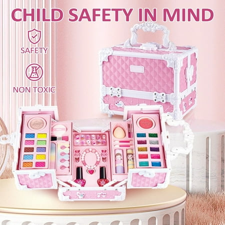 Dcenta Kids Makeup Set for Girls, Washable Makeup Kit Girl Toys for Girls Toddlers Princess Real Pretend Play Makeup Toys Christmas Birthday Gifts for 3 4 5 6 7 8 9 10 Year Old