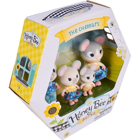 Honey Bee Acres Cheddars Mouse Family – 4 Miniature Flocked Dolls | Small Collectible Figures