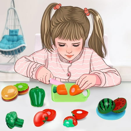 24 Pcs Cutting Pretend Play Food Toys for Kids Kitchen Set Playset Accessories BPA Free Peel & Cut Toy Food Fruits and Vegetables Toys, Christmas Birthday Gift for Girls Boys Kids Storage Basket