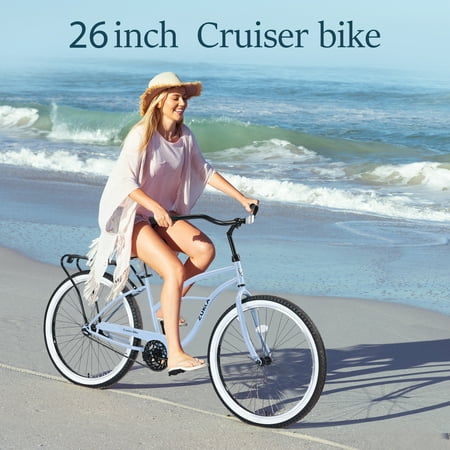 Aukfa 26" Cruiser Bike, Single Speed Bicycle Hybrid Bikes for Women Girls Ladies,Blue