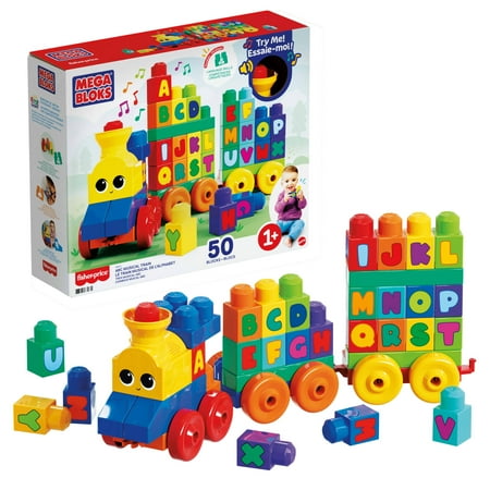 MEGA BLOKS Toy Blocks ABC Musical Train with Sounds and Music (50 Pieces) for Toddler