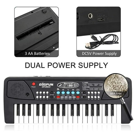 AIMEDYOU Kids Piano, Kids Keyboard 37 Keys Portable Electronic Musical Instrument Multi-Function Music Piano for Kids Early Learning Educational Toy Birthday Xmas Day Gifts (Black)