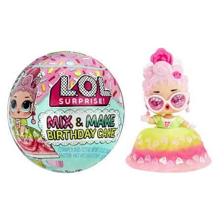 LOL Surprise Mix & Make Birthday Cake Collectible Tots Doll, DIY Cake Dress, Cake Making, Decorating, Ingredients, Glitter Sprinkles, Girls Gift Age 3+