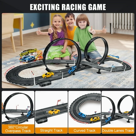 Fisca Slot Car Race Track Sets, 20ft Electric/Hand Shake Slot Car Track, Dual Race Track Race Cars Toy for Girls Boys Age 4-12