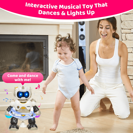 Lvelia Robot Toys for Babies,Electric Baby Toys for 1-3 Years Old Boy Rotating Robot Crawling Toys Light up & Musical Toys,Brown