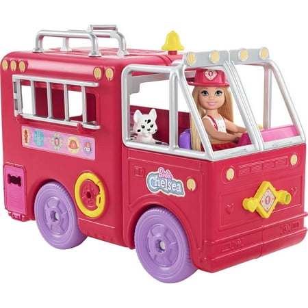 Barbie Chelsea Fire Truck Playset, Chelsea Doll (6 inch), Fold Out Firetruck, 3 & up