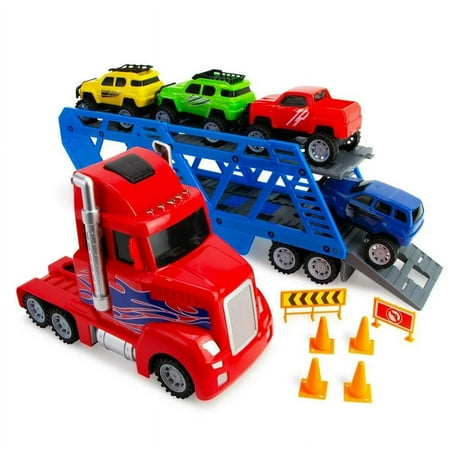 Adventure Force Light and Sound Big Rig Super Transporter, 12 Piece Set, 24 Inch Full Length Semi-Truck with Trailer!