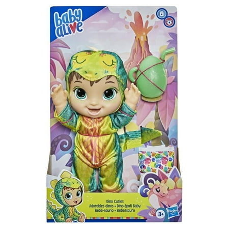 Baby Alive Dino Cuties Doll, Stegosaurus, Drinks, Wets, Dinosaur Toy for Kids Ages 3 Years and Up, Brown Hair