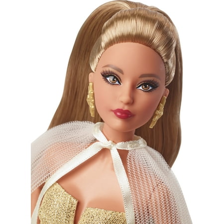 2023 Holiday Barbie Doll, Seasonal Collector Gift, Golden Gown and Light Brown Hair