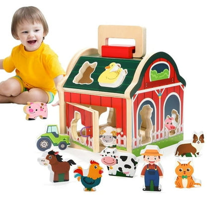 ANTIC DUCK Toddlers Toy: Wooden Montessori Farm Animals Toys for 1 Year Old, Take-Along Barn Toy for Toddlers 1-3, Learning Educational Toys for 1 2 3 Year Old Boys Girls