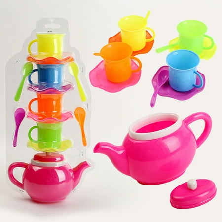 Walbest Toddler Toy Tea Set, Plastic Toy Tea Set, Kids Pretend Play Tea Party, Children's Educational Play House Toys 13Pcs/Set