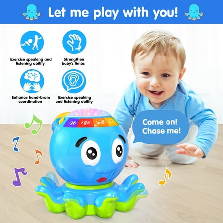 Wanonoo Blue Crawling Baby Toys for 12-18 Months, Early Learning Educational Toy with Light & Sound, Musical Toys for Toddlers, Birthday Toys for 1 Year Old Boy