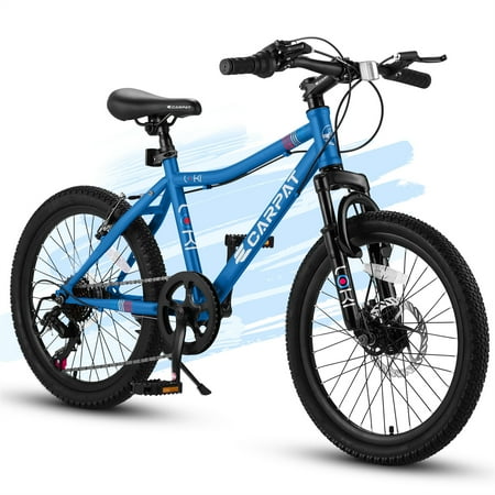 20" Kids' Bicycles, 7 Speed Kids Mountain Bike with Grip Shift, Kids Bikes with Rear Derailleur, Kids Lightweight Bikes with Front Disc Brake, Rear V-brake, Teenager Cycle Bikes for Boys Girls, Blue