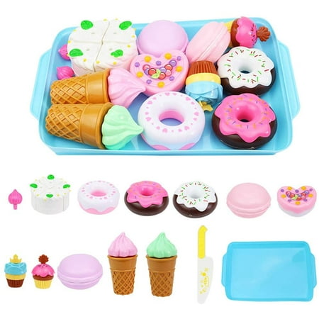 Kiddopark 15 PCS Pretend Play Food Set - Pretend Cutting Play Desserts Cake Ice Cream and Donuts Food Toys - Birthday Gifts Set Toy for Boys, Girls, Kids (Blue)