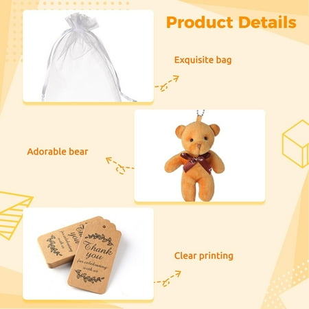 20PCS Mini Bear Stuffed Plush Bear, Mini Bear Bulk with Thank You Tag Organza Packing Bag, for Guest Baby Shower Souvenirs Birthday Christmas Gift