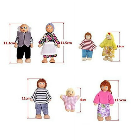 BESTSKY Kids Girls Lovely Happy Dolls Family Playset Wooden Figures Set of 7 People for Children Dollhouse Pretend Gift