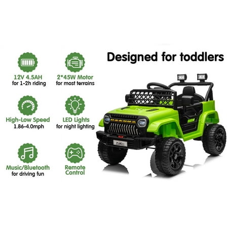 Joyracer 12V Kids Ride on Truck Car w/ Parent Remote Control, Powered 4-Wheeler Toy for Toddlers w/3 Speeds, Music, Green