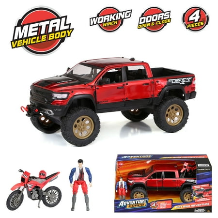 Adventure Force Free Wheeling Metal Vehicle Playset RAM Red Truck, Bike Child 3 and up