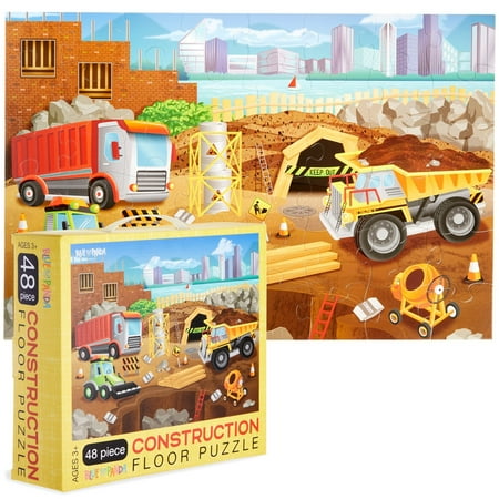 48 Piece Giant Construction Jigsaw Puzzle for Kids Ages 3-5 and 4-8, Jumbo Floor Puzzle for Toddler Preschool Learning (2 x 3 Feet)