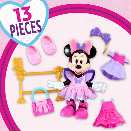 Disney Junior Minnie Mouse Fabulous Fashion Ballerina Doll, 13-piece Doll and Accessories Set, Kids Toys for Ages 3 up