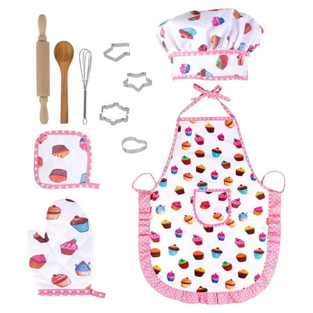 Willstar Kids Cooking and Baking Set, 11 Pcs Kids Chef Apron Set, Pretend Play Dress Up Clothes Apron Chef Hat Gloves Gift For Girl Toys