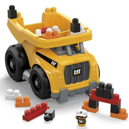 MEGA BLOKS Fisher-Price Building Toy Blocks Cat Large Dump Truck (25 Pieces) for Toddler, Plastic