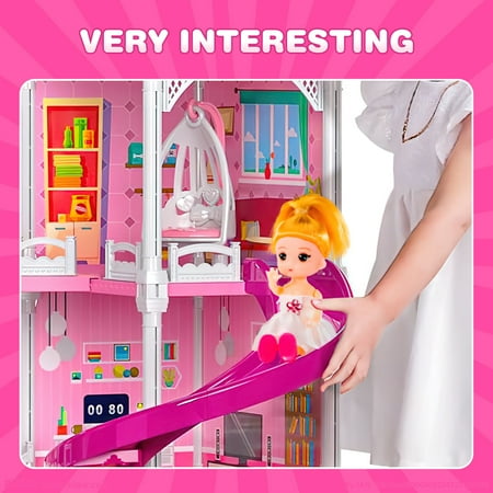 Hot Bee Dollhouse for Girls,4-Story 12 Rooms Playhouse with 2 Dolls Toy Figures,Pretend Doll House with Accessories,Gift Toy for Kids Ages 3 4 5 6