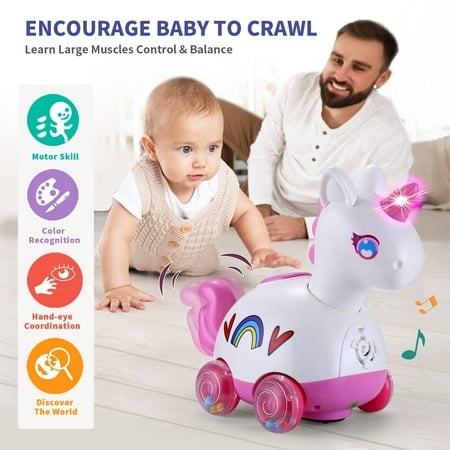 Wanonoo Crawling Unicorn Baby Toy for 6-12 Month, Tummy Time Development Learning Toys with Music & Lights for 7 8 9 10 11 12-18 Month, Toddler Birthday Gift for 1 2 Year Old Girls Boys