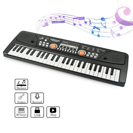 AIMEDYOU Kids Keyboard Piano 49 Keys Portable Electronic Musical Instrument Multi-Function Music Keyboard Piano for Kids Early Learning Educational Toy Birthday Xmas Day Gifts (Black)