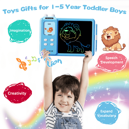 Adofi Talking Flash Cards with Drawing Tablet, Speech Therapy Toys for Toddlers 3-8, LCD Writing Tablet for Kids 2 3 4 5 6 7 8, Educational Toys for Children 3 5, Educational Flash Cards Toys - Blue