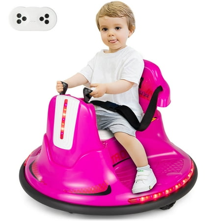 Infans 12V Bumper Car for Kids Toddlers Electric Ride On Car Vehicle w/ 360° Spin Pink