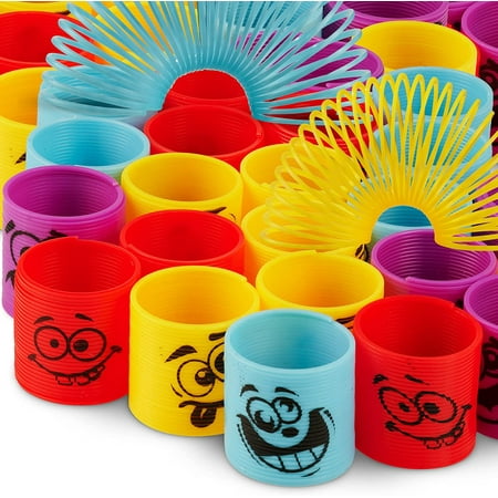 Bedwina Emoji Coil Spring Toys Assorted Silly Faces Mini Slinky Party Favors for Kids, 50-Pack