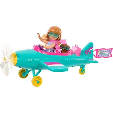 Barbie Chelsea Can Be... Plane Doll & Playset, 2-Seater Aircraft with Spinning Propellor & 7 Accessories