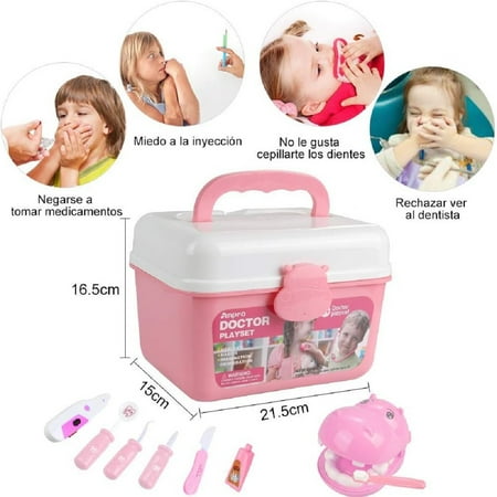 Anpro Doctor Kit for Kids, 46Pcs Pink Medical Toy Kids Pretend Educational Play Set with Stethoscope Doctor Role Play Gifts for Toddler Boys & Girls 3-6 Years