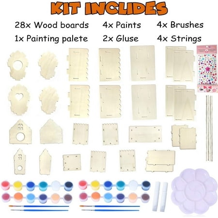 4 Pack Bird House Kits for Kids Ages 4-6 8-12, DIY Birdhouse Crafts for Kids to Build and Paint, Painting for Kids Ages 4-8, Wooden Birdhouse Arts, Ideal Birthday, Children's Day ,Christmas Gift